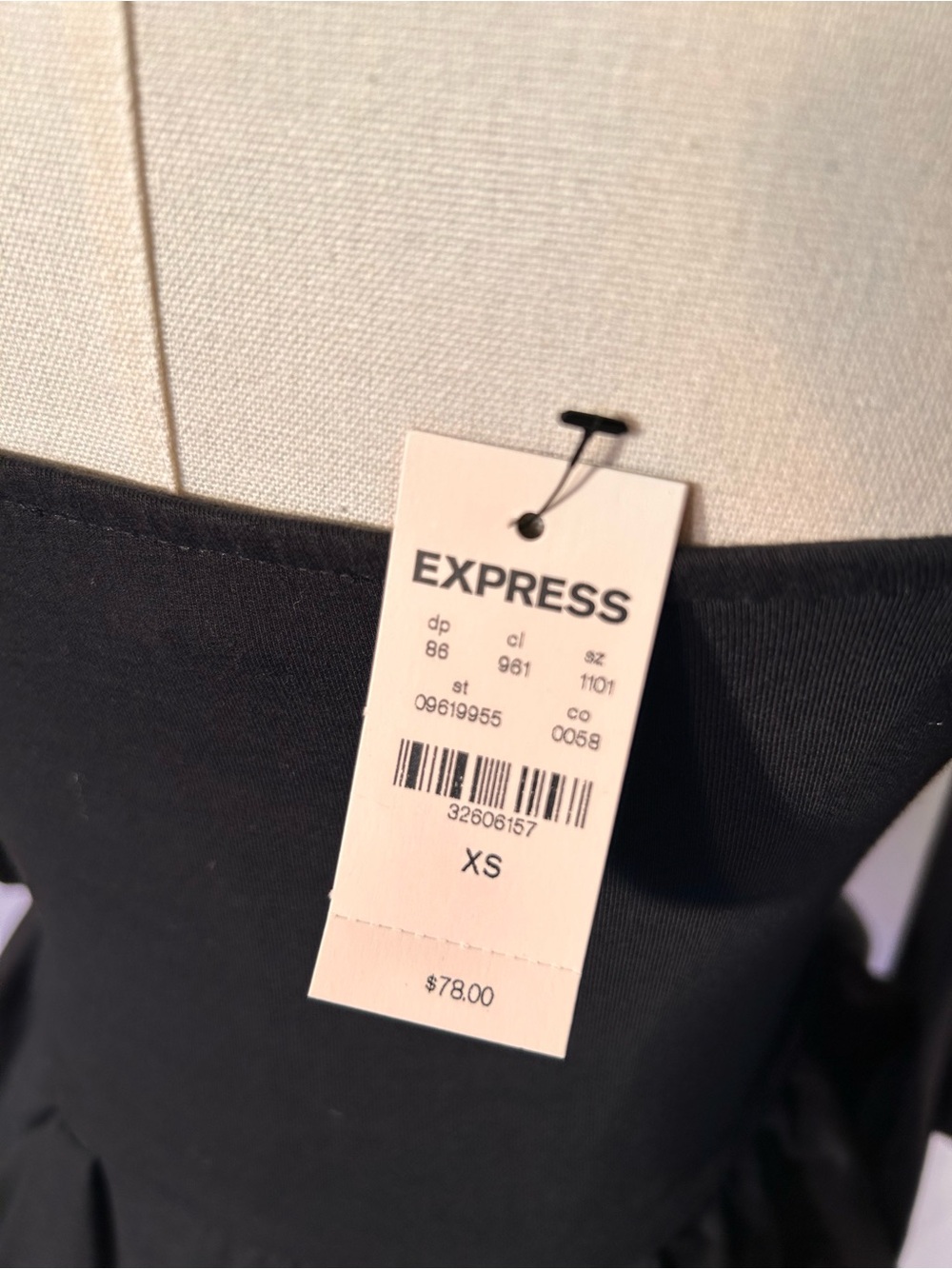 Express Black Puff Long Sleeve Peplum Top NWT Size XS Sweetheart Neck Whimsygoth - Picture 3 of 9